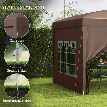 3x3(m) Pop-Up Gazebo, with Curtain Walls and Windows, Coffee