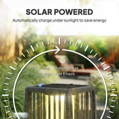 Solar Rattan Floor Lamp, Outdoor Garden Lantern with Auto On/Off LED Lights, IP44 for Patio, Terrace, Dark Grey