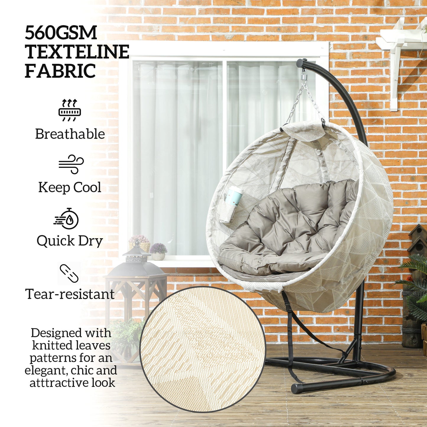 Hanging Egg Chair Outdoor Indoor Garden Swing Chair with Folding Basket, Garden Hanging Chair with Stand, Thickened Cushion