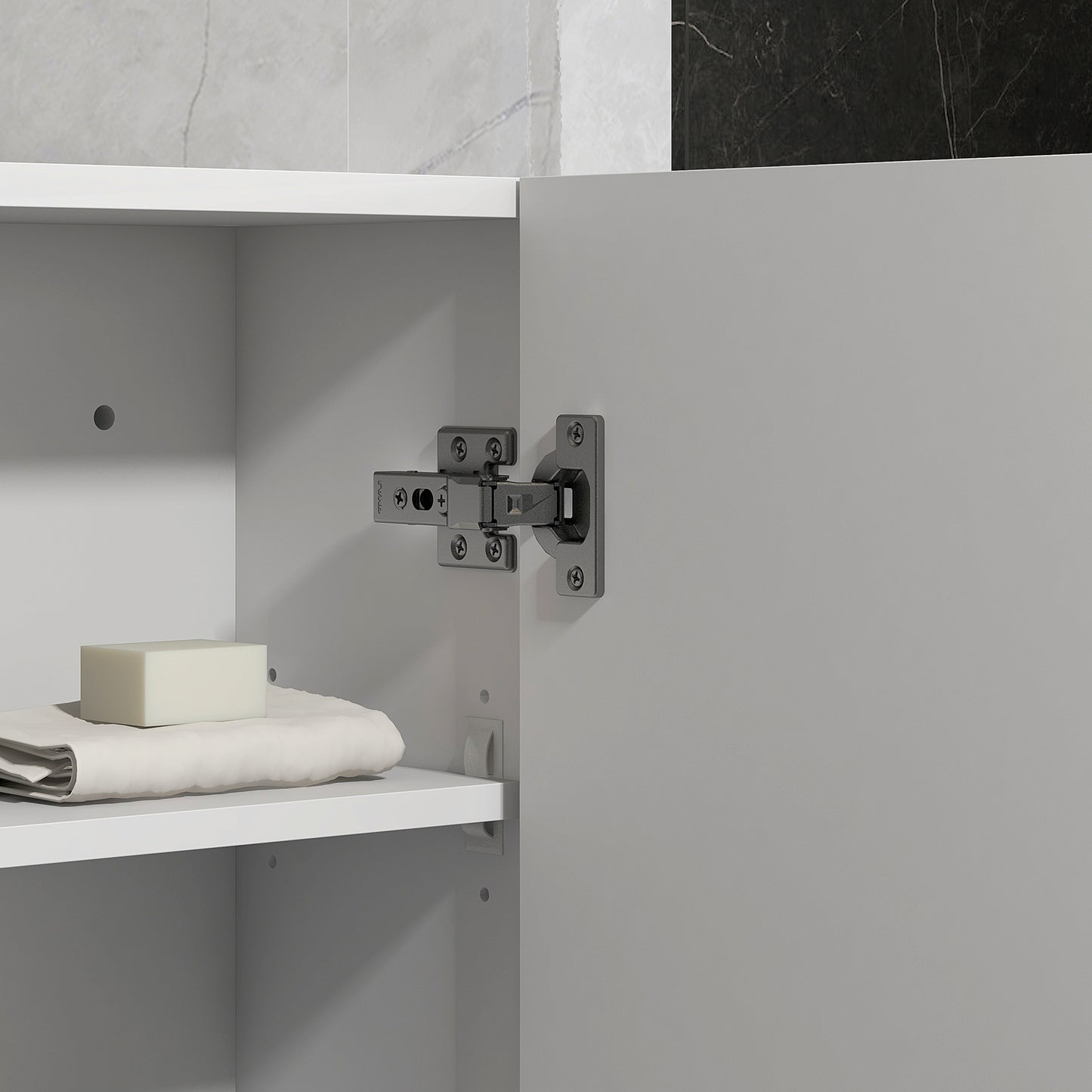 Bathroom Wall Cabinet, High Gloss Bathroom Storage Cabinet with Soft-Close Door, 3 Shelves, Adjustable Shelf, White