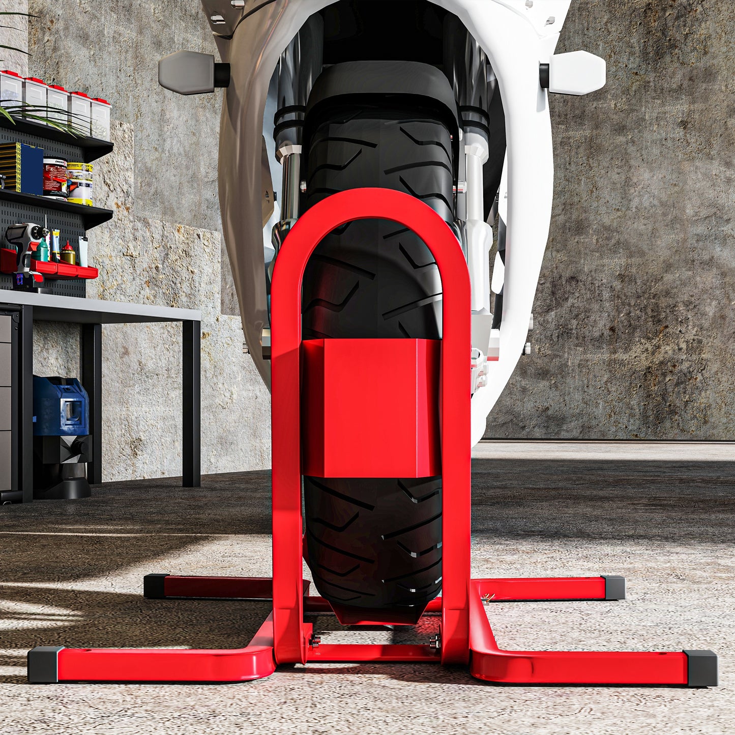 Metal Motorcycle Motorbike Wheel Chock Locking Stand System 17", 19", 21"/43, 48