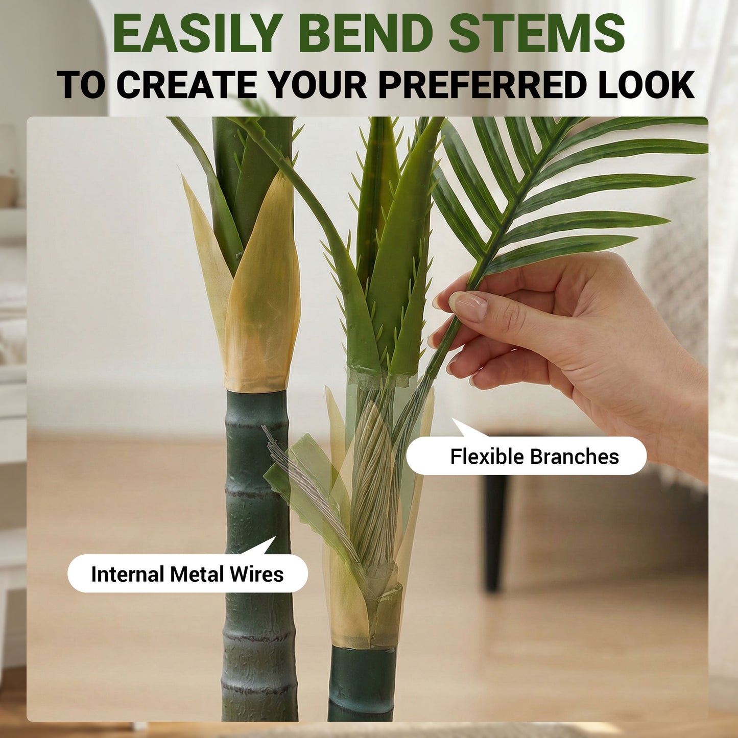 Artificial Palm Tree with 16 PEVA Leaves, 150cm Decorative Artificial Plant with Pot and Moss Effect, Green
