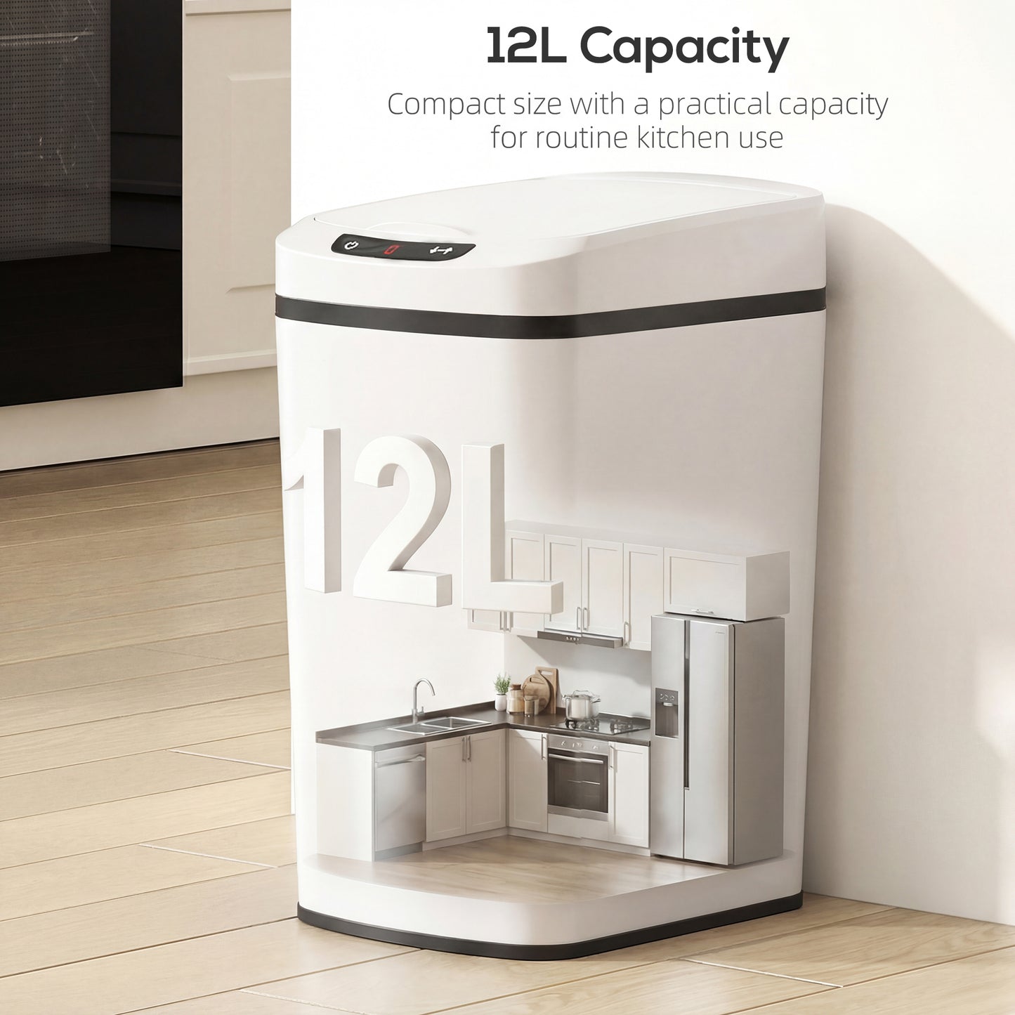 12L Sensor Bin, Automatic Touchless Motion Sensor Kitchen Bin with Fingerprint Resistant Stainless Steel, White