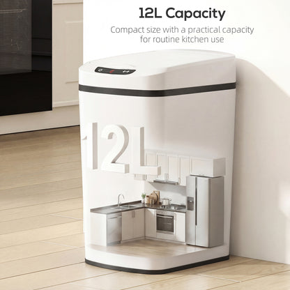 12L Sensor Bin, Automatic Touchless Motion Sensor Kitchen Bin with Fingerprint Resistant Stainless Steel, White