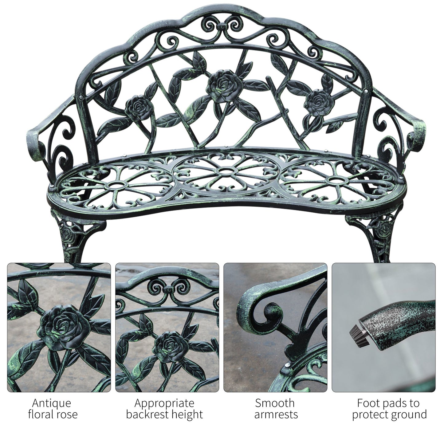 Cast Aluminum Garden Bench-Antique Green