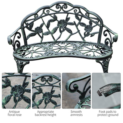 Cast Aluminum Garden Bench-Antique Green