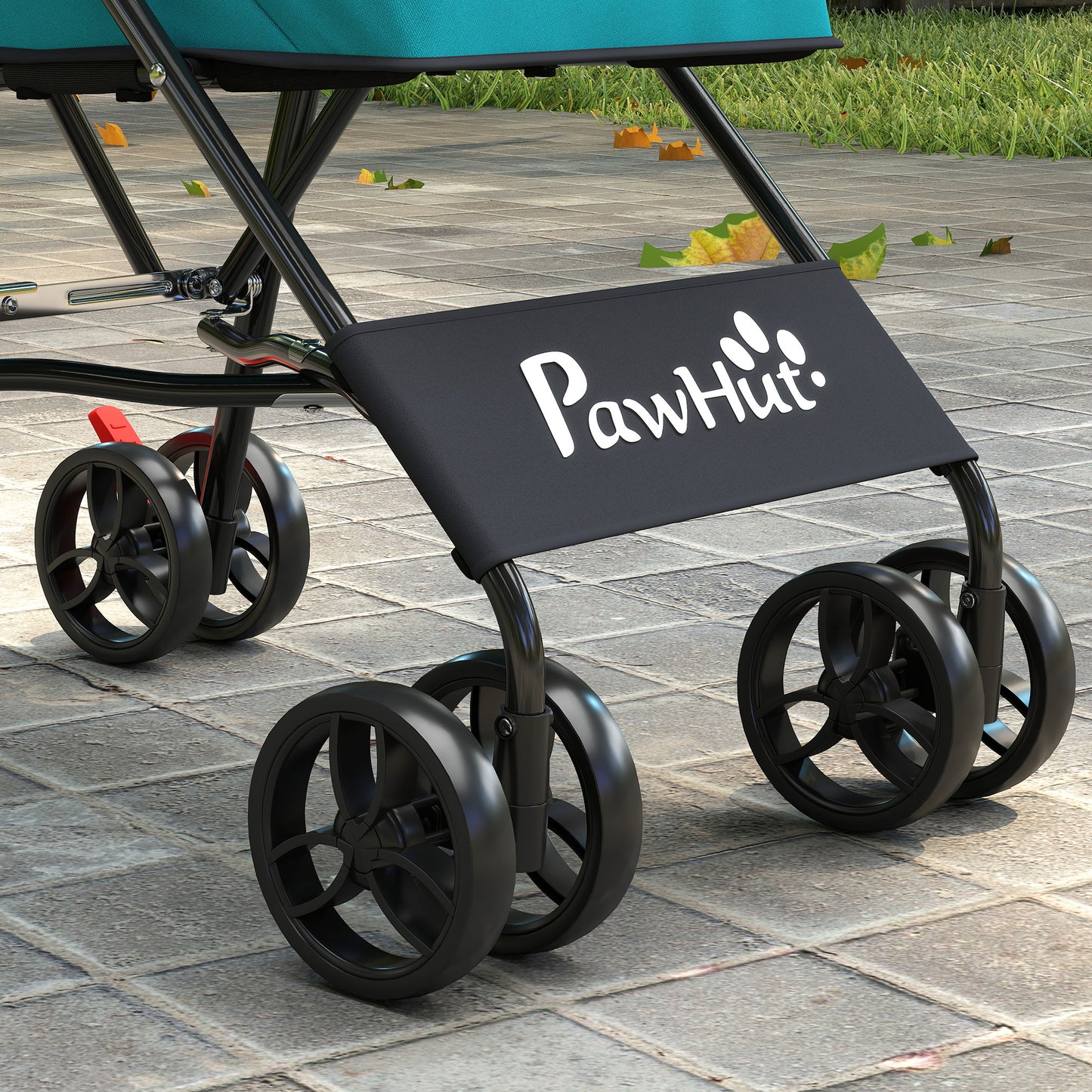 Dog Stroller, Foldable Cat Dog Pram for Miniature Breeds, Pet Stroller with Brake, Mesh Windows, Dark Green