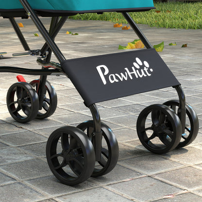 Dog Stroller, Foldable Cat Dog Pram for Miniature Breeds, Pet Stroller with Brake, Mesh Windows, Dark Green