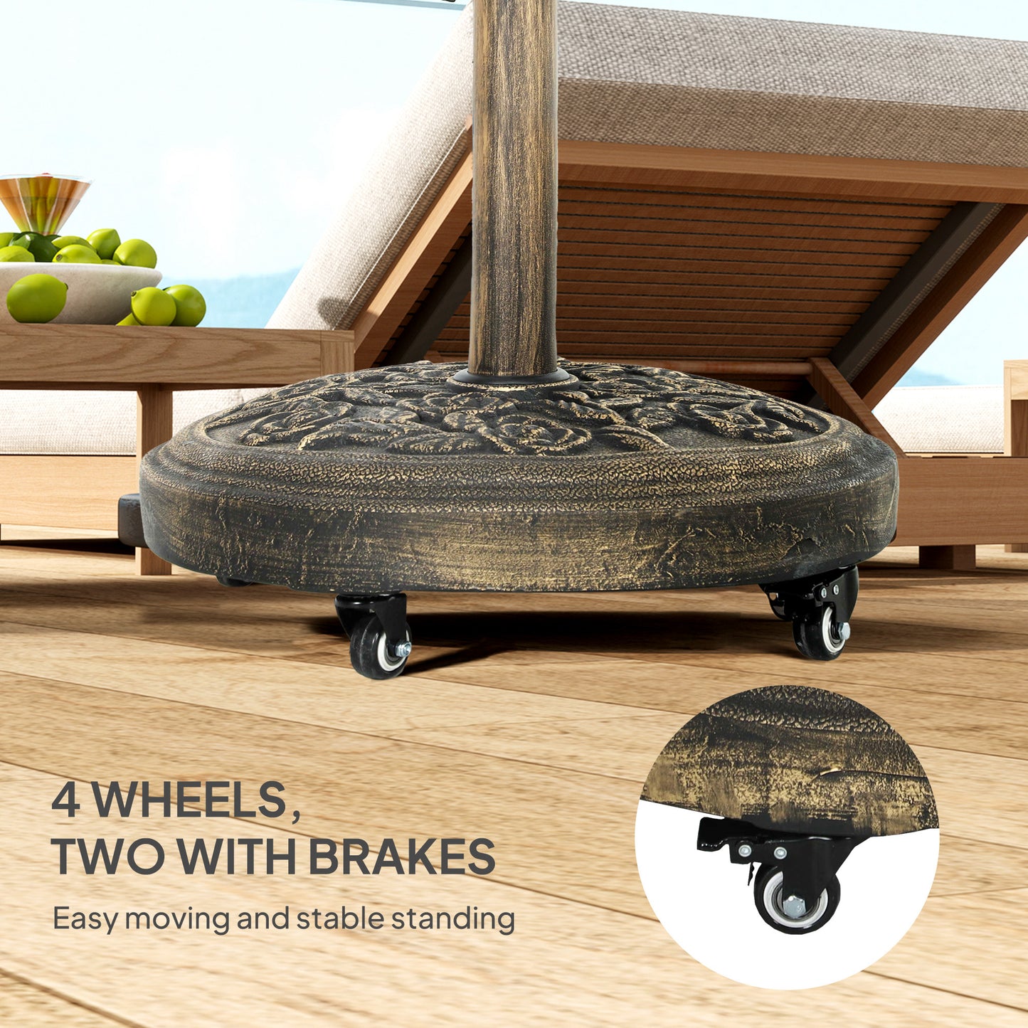 Parasol Base, Umbrella Base with Wheels Cast Iron Effect, for Umbrella, Canopy, Weather Resistant, Bronze Tone