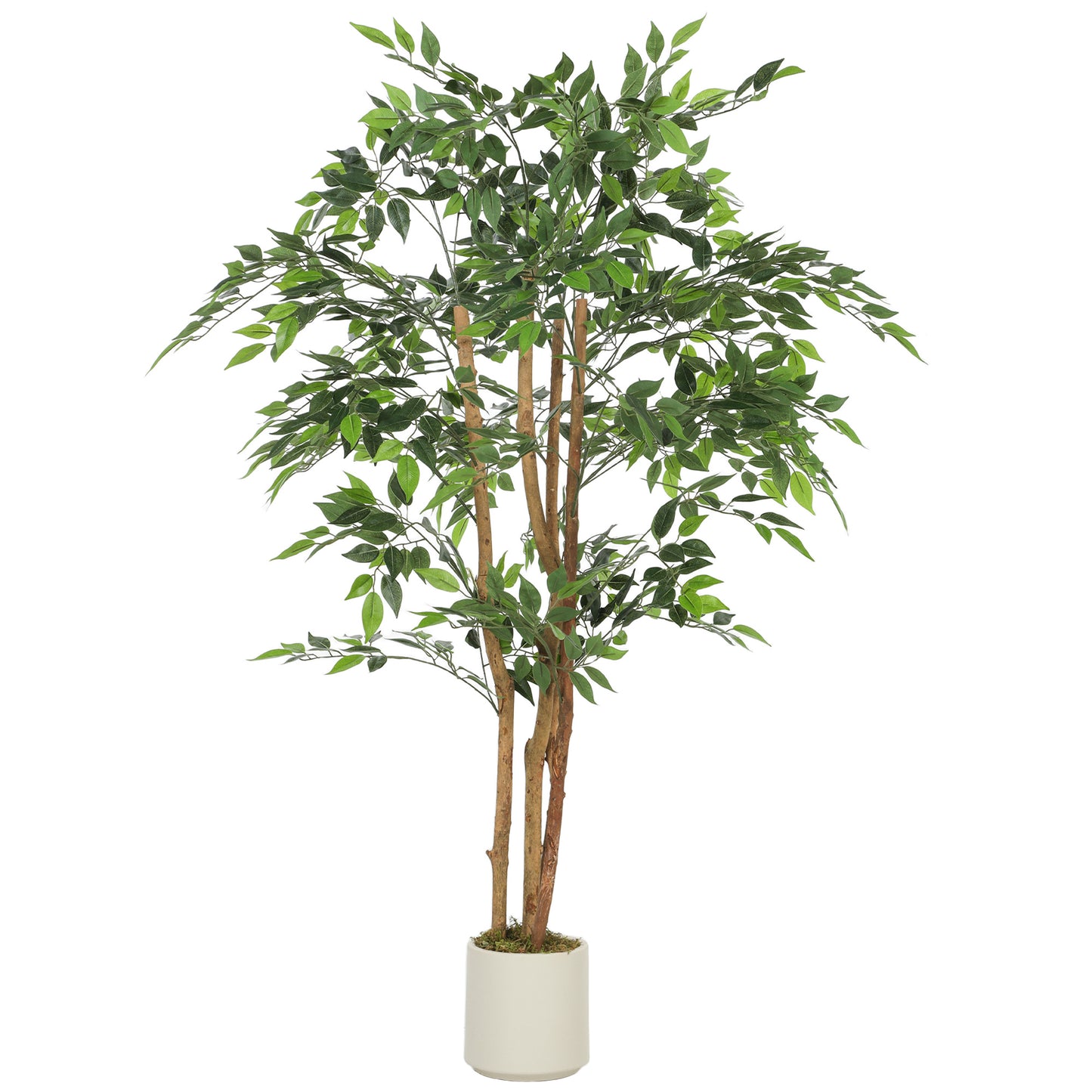 150cm Artificial Ficus Tree, Fake Potted Tree with Solid Wood Trunk and Pot for Indoor, Green