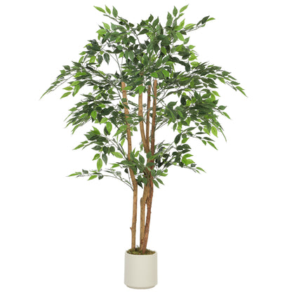 150cm Artificial Ficus Tree, Fake Potted Tree with Solid Wood Trunk and Pot for Indoor, Green