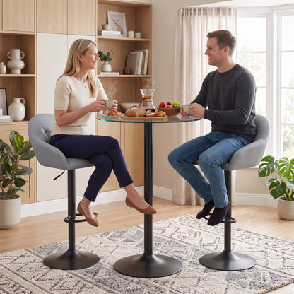 Bar Stools Adjustable Heights Breakfast Bar Stools Backrest Armrests Set of 2 with Rubber Ring Metal Base, Grey