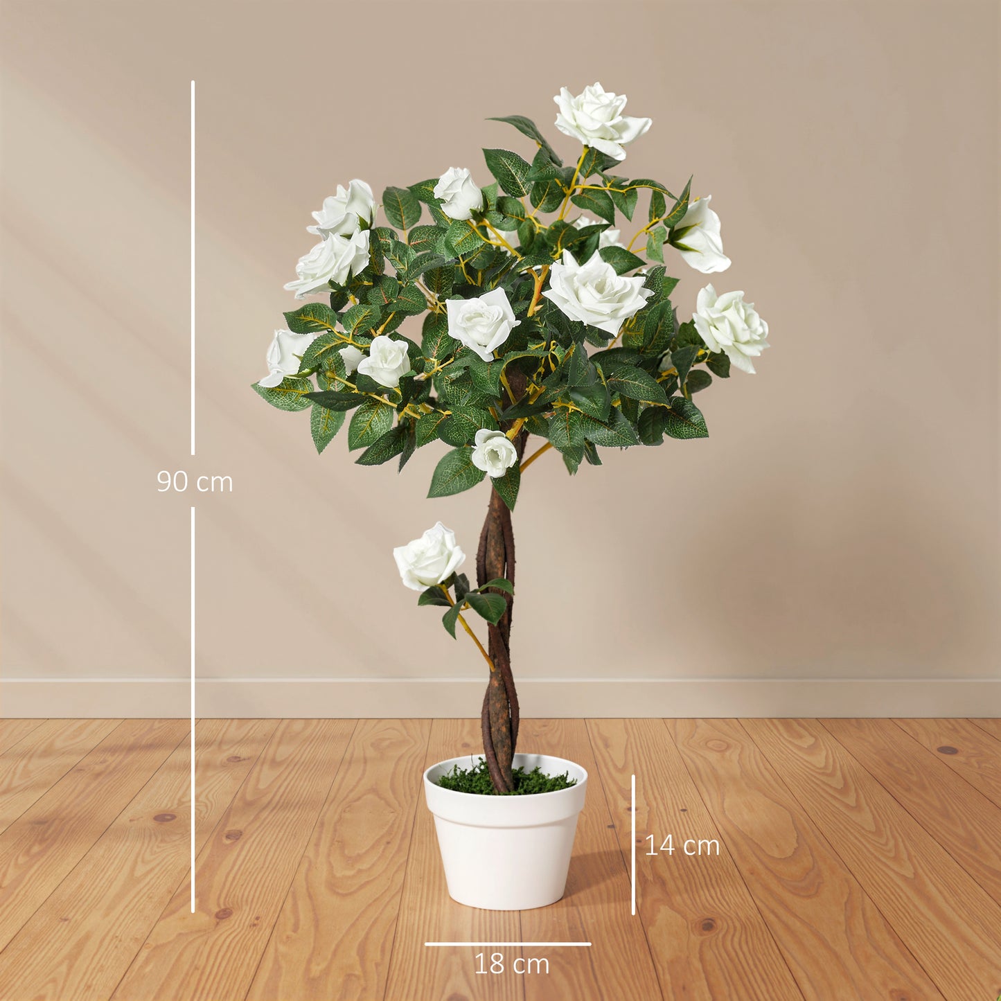 Artificial Plants White Rose Floral in Pot, Fake Plants for Home Indoor Decor, 90cm