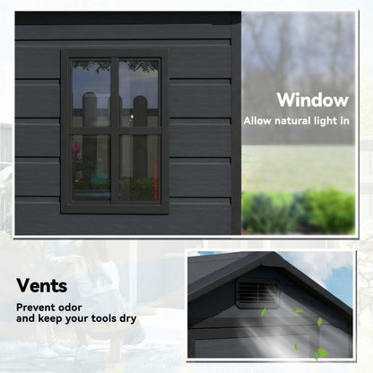 4 x 3 ft Plastic Garden Shed with Floor, Outdoor Storage Shed with Lockable Door, Window and Vent, Dark Grey