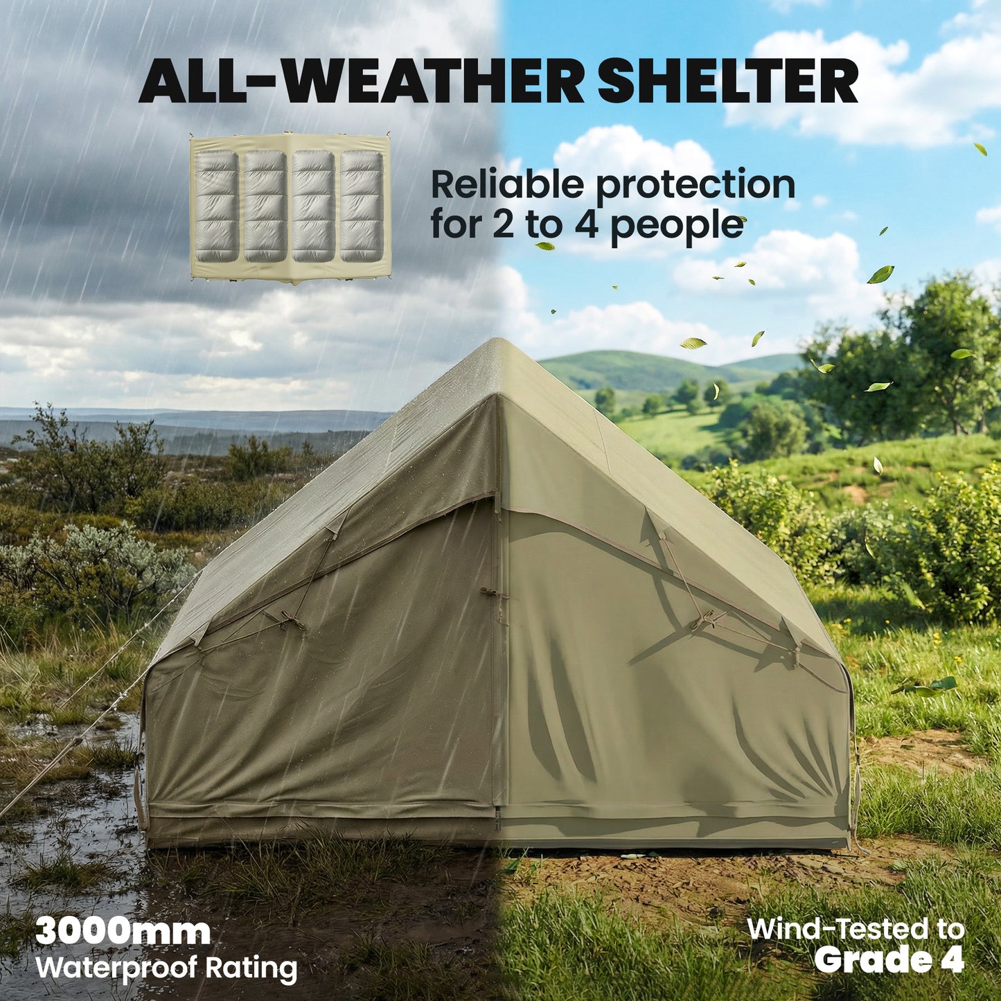 Inflatable Tent Waterproof for Camping Blow Up Tent with Pump Carry Bag for 2-4 Person