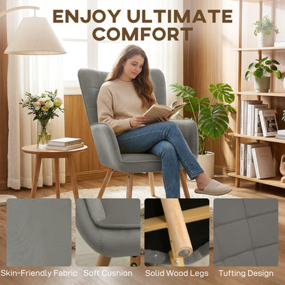 Modern Accent Chair, Upholstered High Back Armchair with Tufted Wingback, Seat Padding