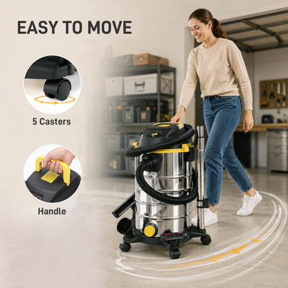 1400W Vacuum Cleaner, 3-in-1 Wet and Dry Vacuum Cleaner with Blowing Mode and 30L Stainless Steel Tank, Yellow