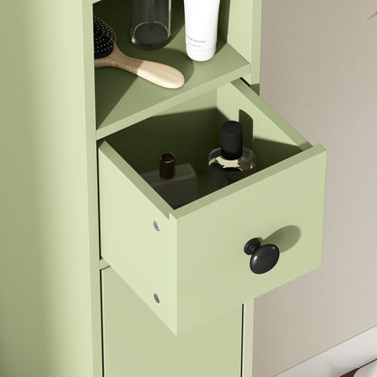 180cm Slim Bathroom Cabinet, with Drawer, Shelves and Cupboards - Green