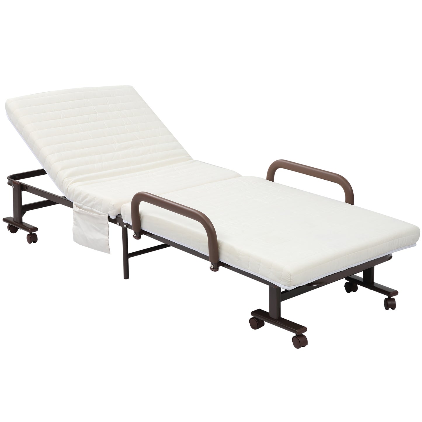 Folding Bed with Mattress, Single Guest Bed, Portable Fold Bed with Adjustable Backrest, White