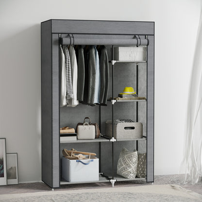 Fabric Wardrobe w/ Shelves Hanging Rail Foldable Wardrobe Dark Grey
