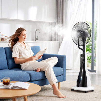 Pedestal Fan with Water Mist Spray, Spray Misting Fan with 75° Oscillation, Remote Control, Tilt Head, 3 Speeds, 3 Modes
