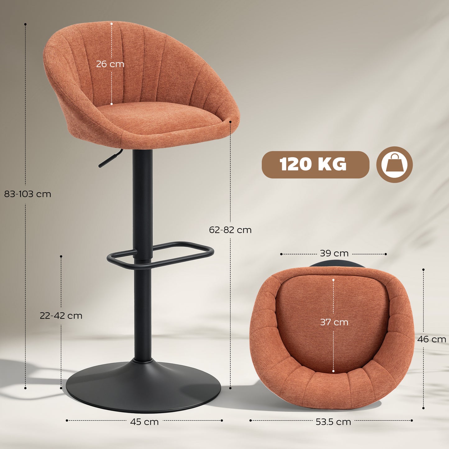 Set of Two Relaxed Tub Bar Stools - Orange