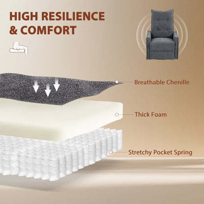 Recliner Armchair, Chenille Recliner Chair with Massage and Heat, 360° Swivel Rocking Manual Recliner, Dark Grey