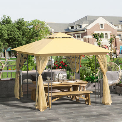 3(m) x 3(m) Garden Gazebo, Double Roof Outdoor Gazebo Canopy Shelter with Netting, Solid Steel Frame, for Garden