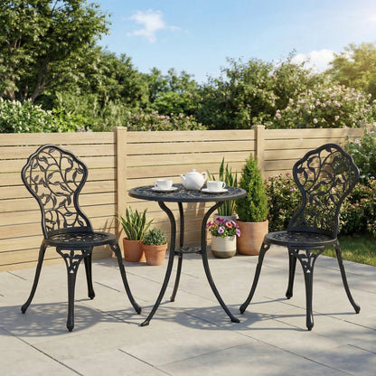 3 Pcs Aluminium Bistro Set Garden Furniture Dining Table Chairs Antique Outdoor Seat Patio Seater Black