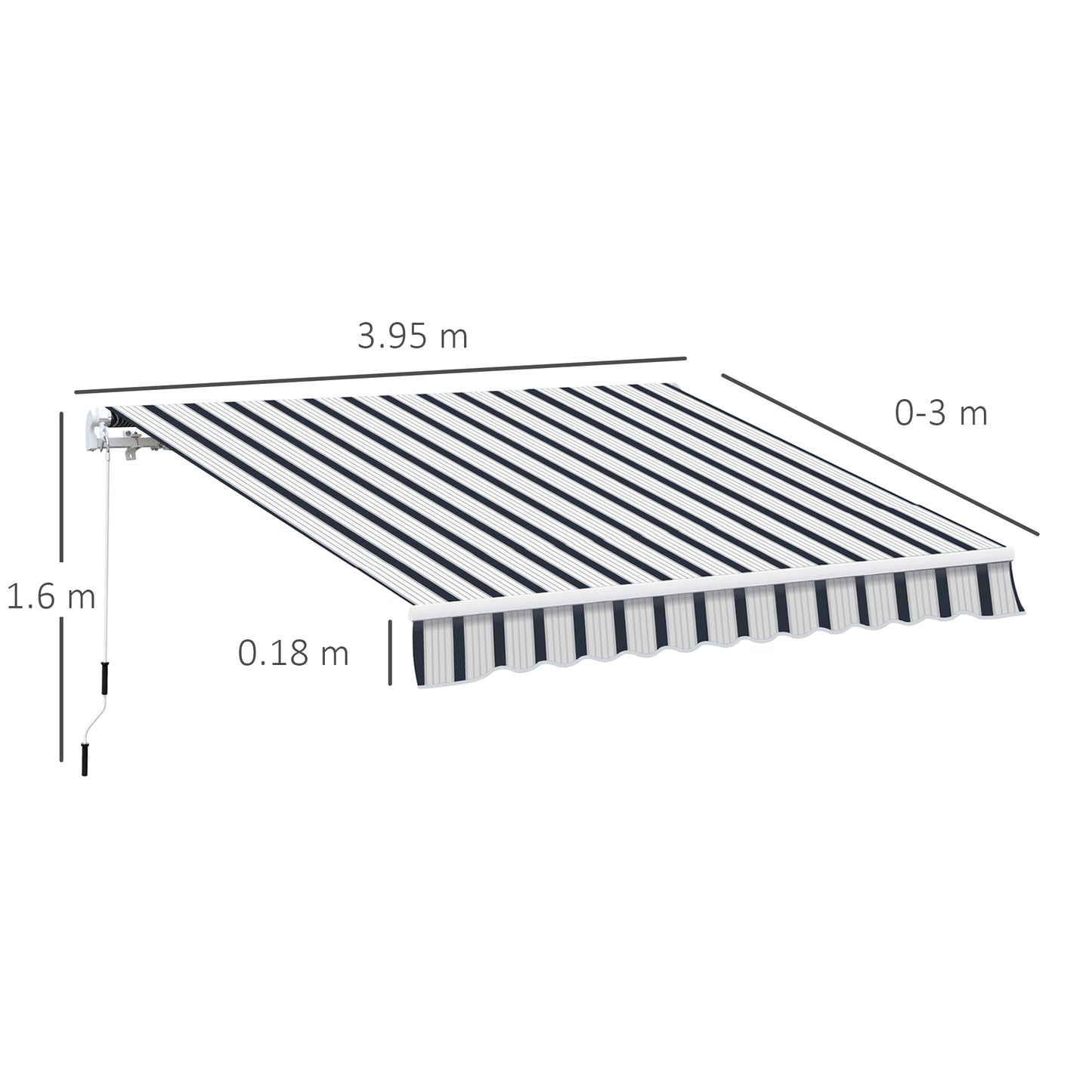 Manual Retractable Awning, 4x3 m-Blue/White