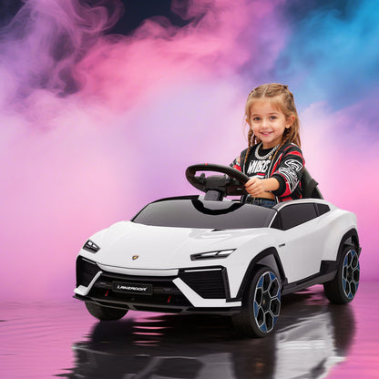 12V Licensed Lamborghini Electric Cars for Kids, Ride On Car with Remote Control for 3-6 Years Old, White