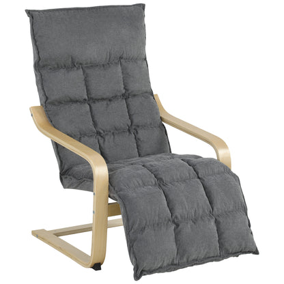 Modern Accent Chair, Leisure Lounge Chair Armchair with Footrest, Plush Cushion, Curved Legs and Arms, Grey