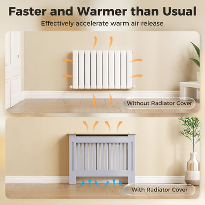 Slatted Radiator Cover, Painted Cabinet with Line Grill Design, 112L × 19W × 81H cm, Grey