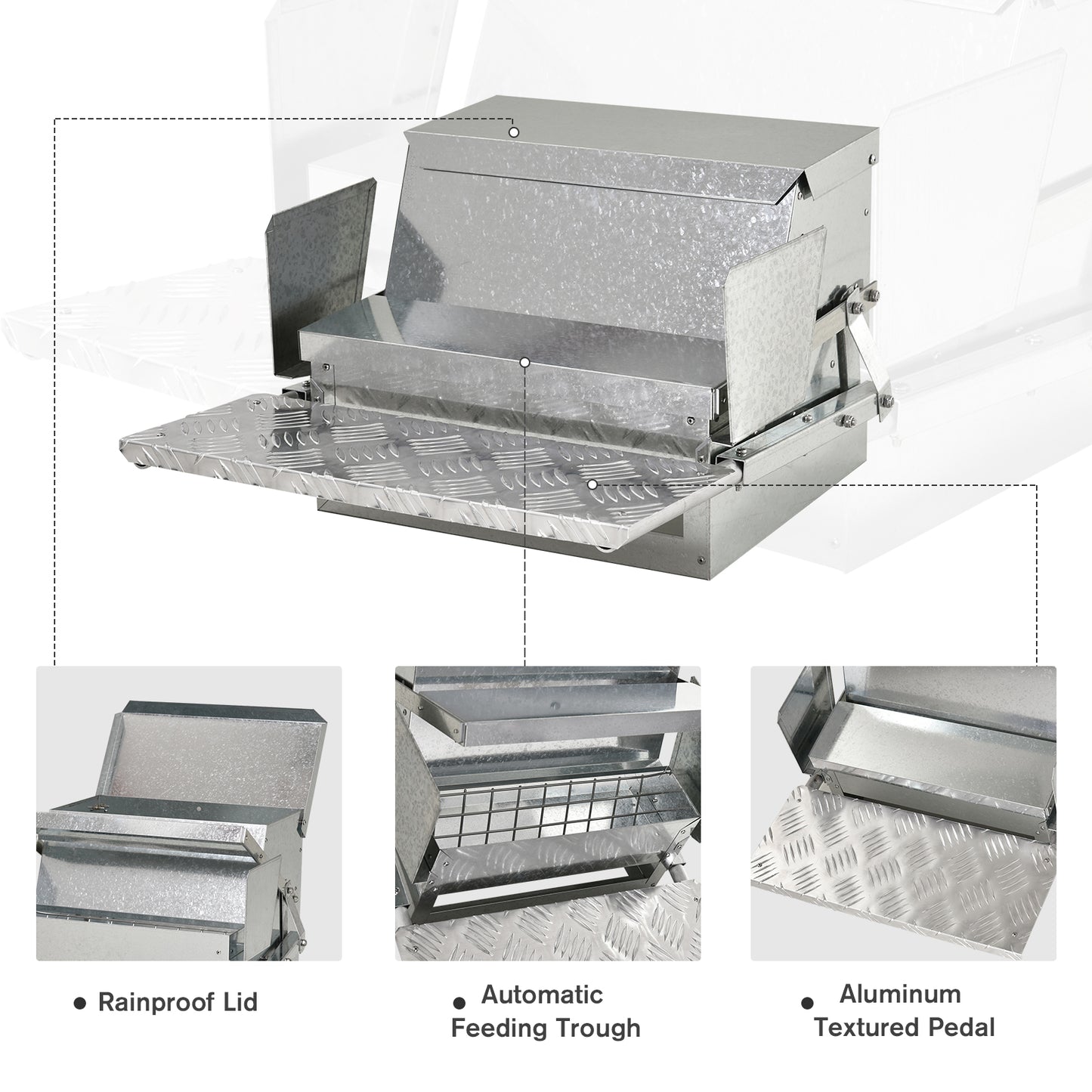 11.5KG Automatic Chicken Poultry Feeder Rat Proof Treadle Self Opening with Galvanized Steel and Aluminium