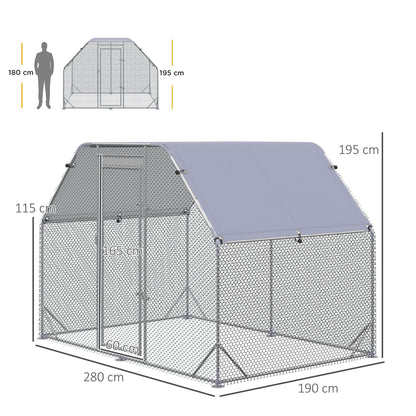 Walk in Chicken Run Chicken Coop Hen House Outdoor with Roof for 4-6 Chickens, 280 x 190 x 195cm