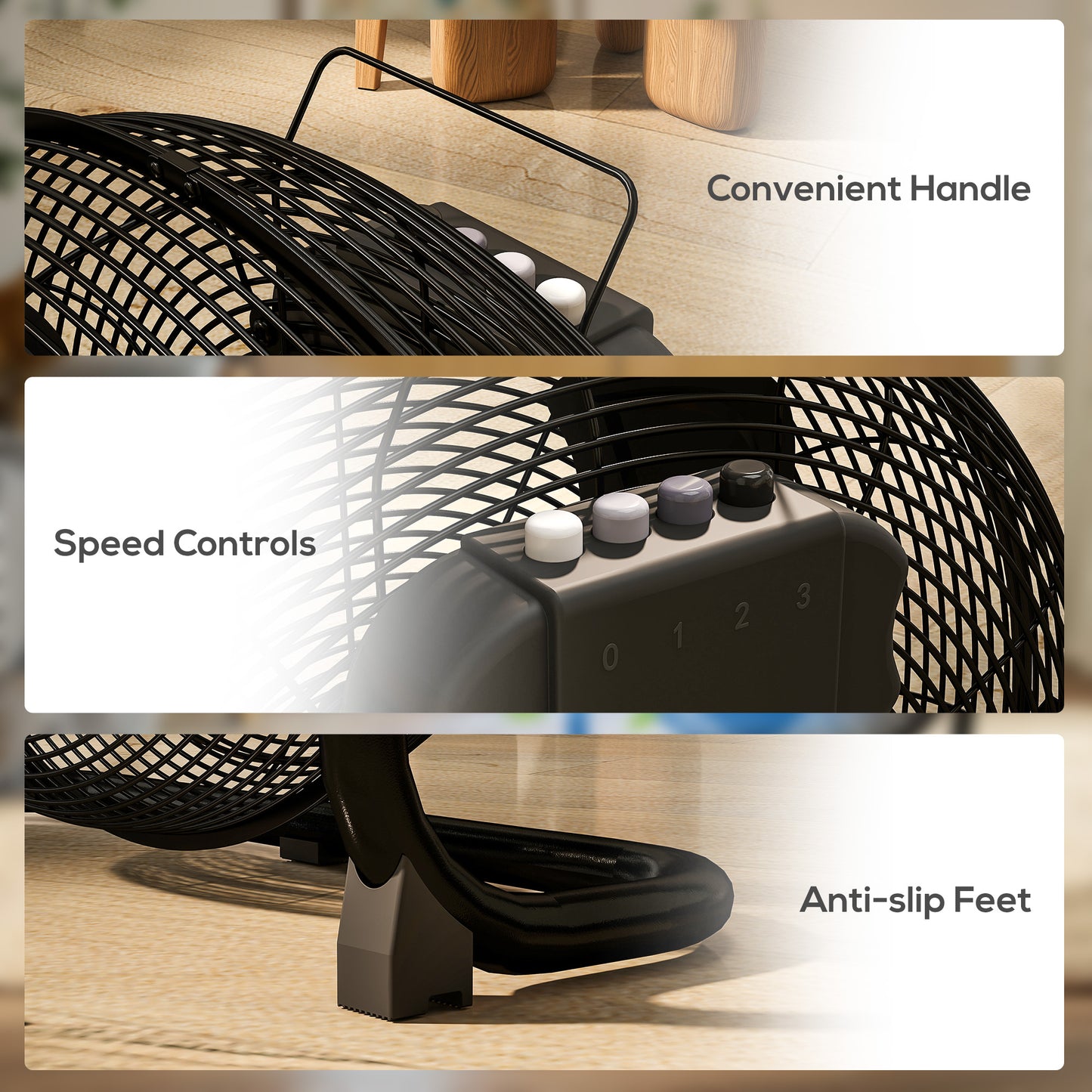 Metal Floor Fan with Tilting, High Velocity, 3 Speed, Portable Gym Fan for Home Office, Black