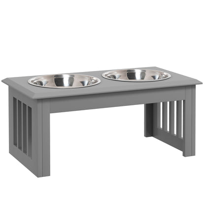Raised Dog Feeding Bowls with Stand, Stainless Steel for Medium Dog, 58L x 31W x 25H cm - Grey
