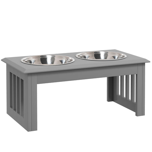 Raised Dog Feeding Bowls with Stand, Stainless Steel for Medium Dog, 58L x 31W x 25H cm - Grey