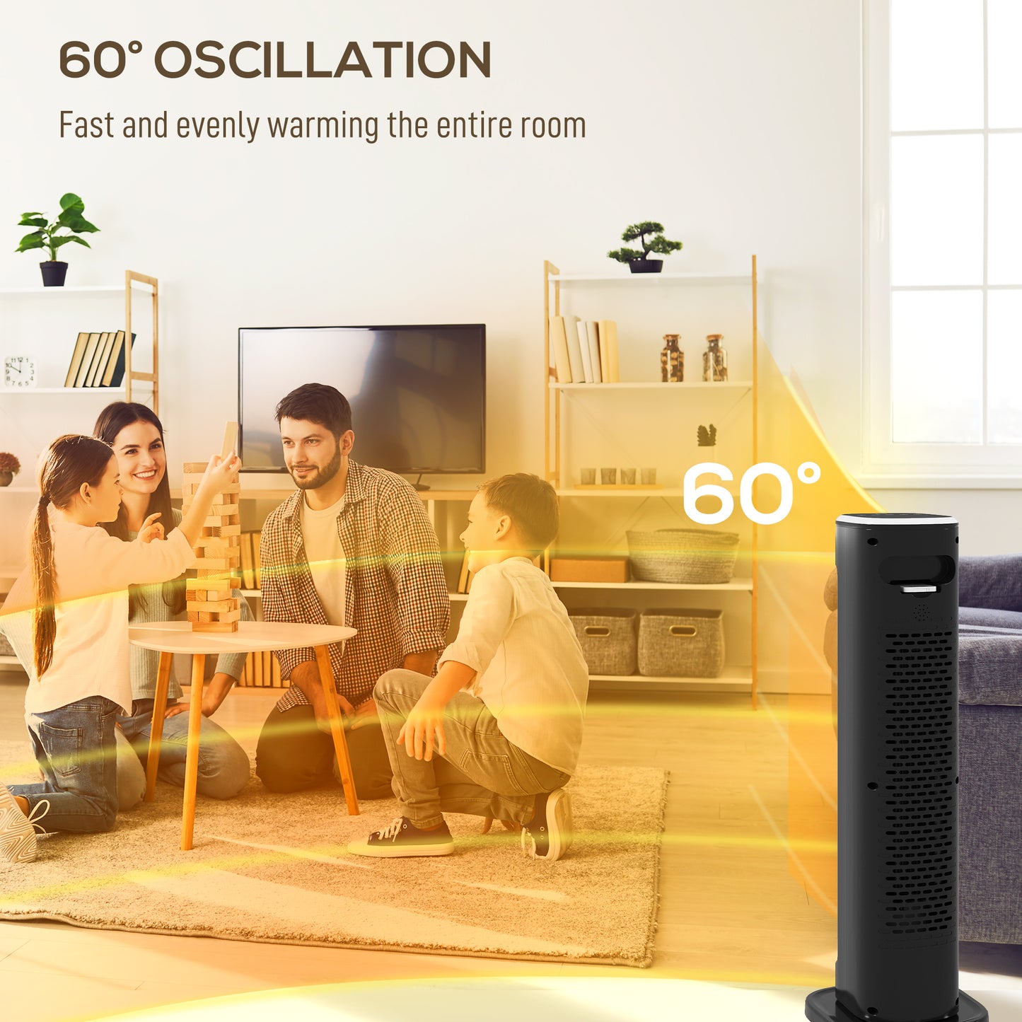 2000W Ceramic Electric Heater with 3 Heat Settings, Timer - Black