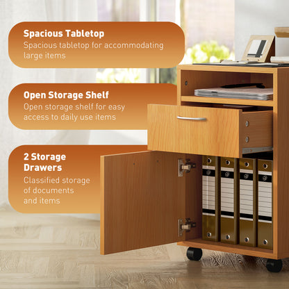 Filing Cabinet, Mobile File Cabinet with 2 Lockable Drawers, Office Home Organiser on Wheels for A4