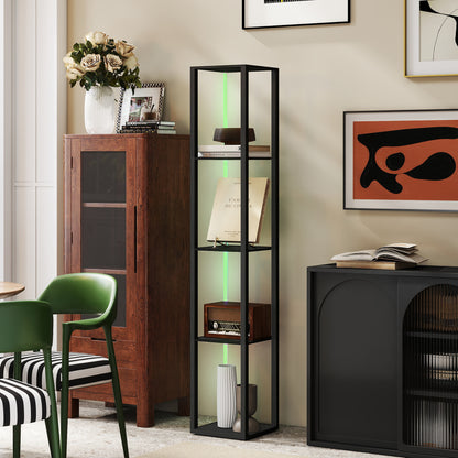 RGB LED Floor Lamp with Shelves, Modern Dimmable Standing Lamp with Remote Control