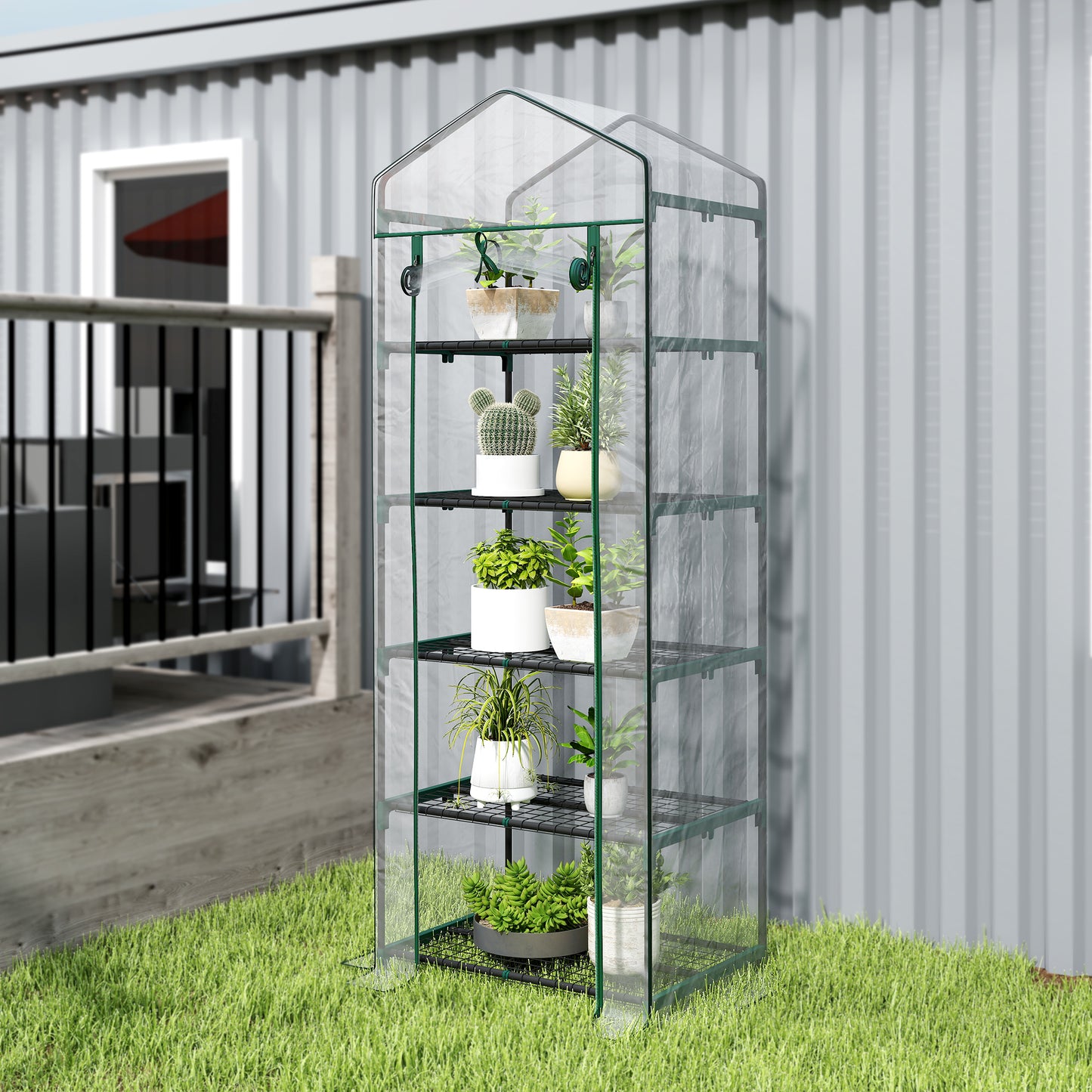 5 Tier Mini Greenhouse, Small Walk-in Greenhouse with Reinforced Plastic Cover