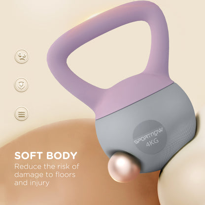 4KG Soft Kettlebell, Kettle Bell with Non-Slip Handle for Home Gym, Weight Lifting, Strength Training, Purple/Grey
