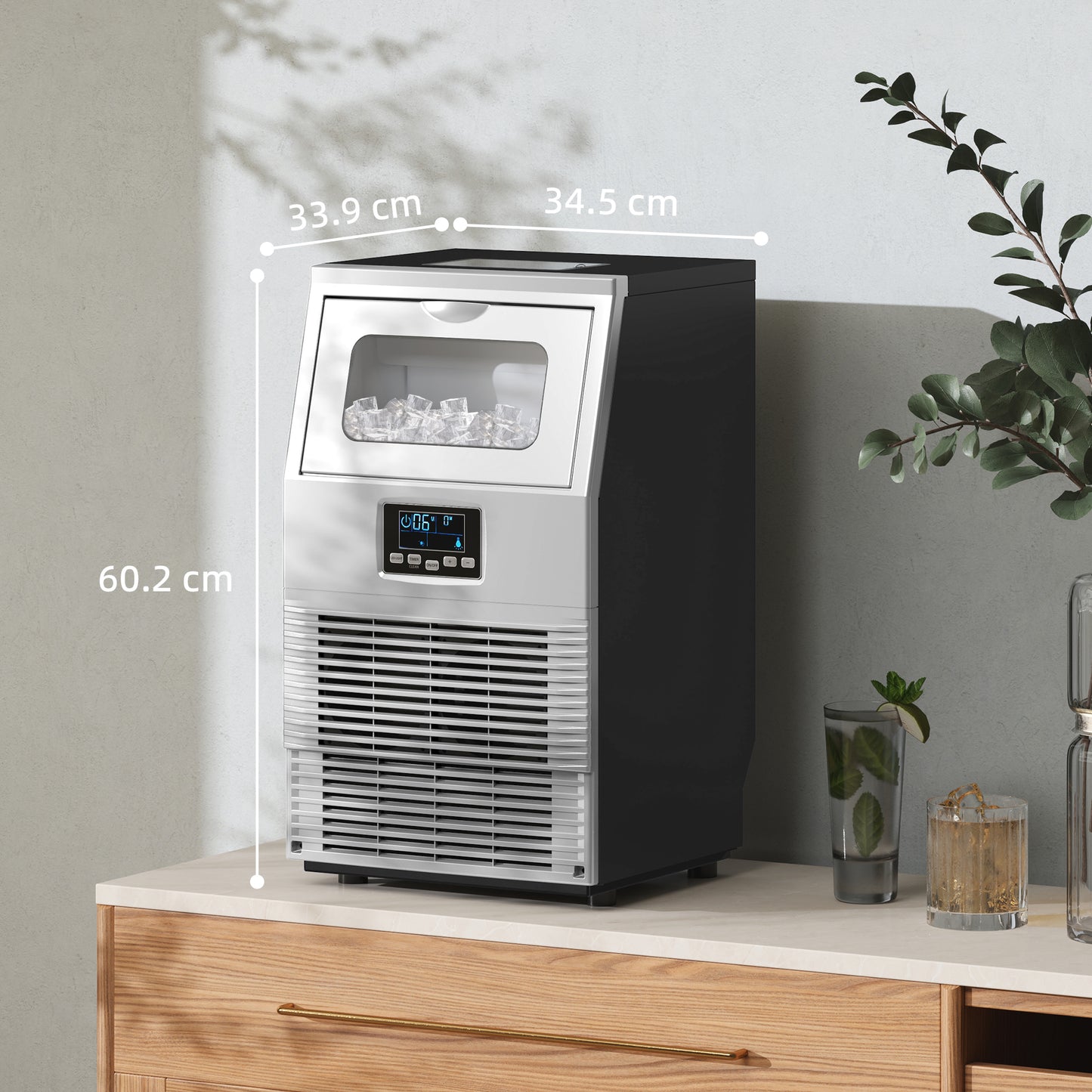 Commercial Ice Maker with 4kg Ice Storage - Silver Tone