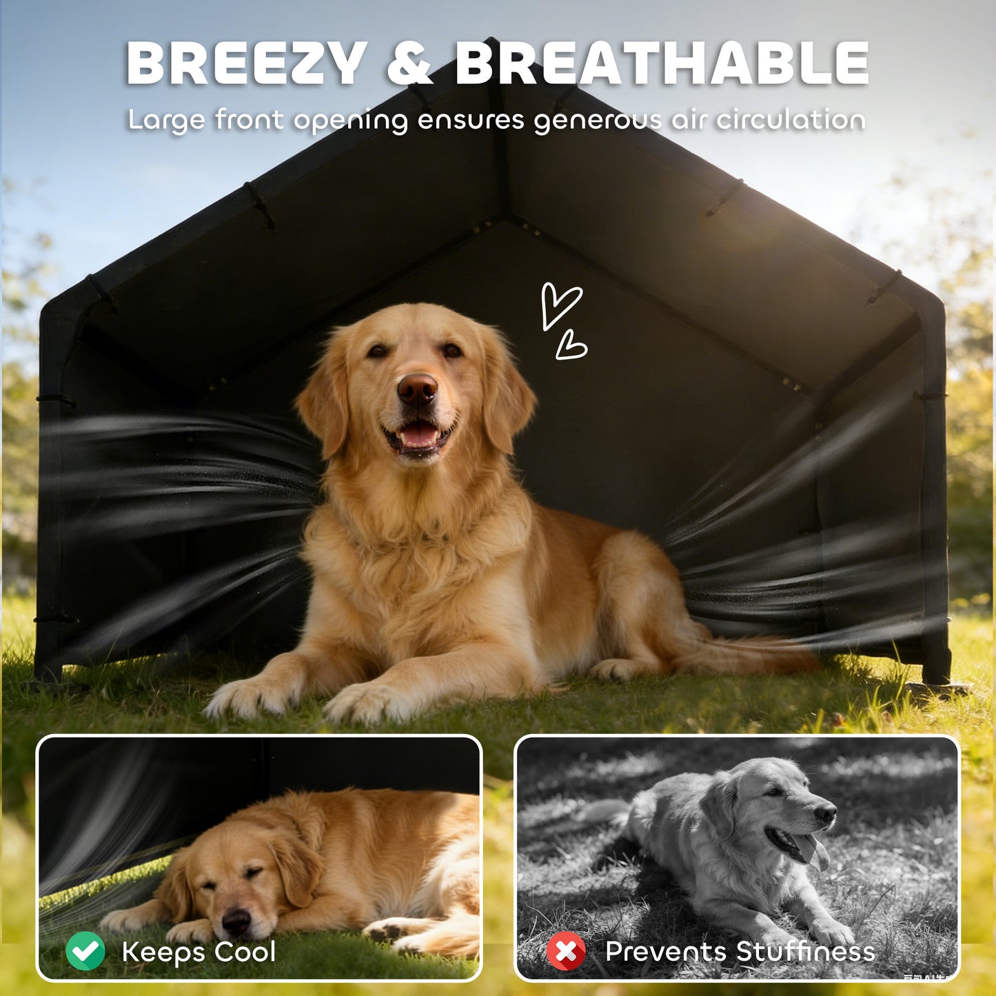 Dog Shade Shelter Outdoor, Dog House Outside with Canopy, Pet Tent for Small Medium Large Breeds