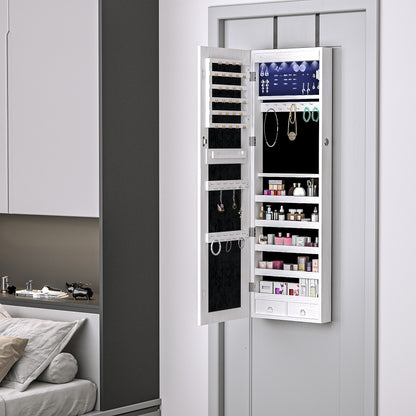 Jewelry Cabinet with Mirror and LED Lights, Lockable Makeup Cosmetics Jewellery Organiser