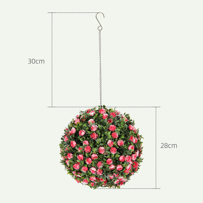 Set of 2 Decorative Artificial Plants, UV-protected Artificial Plant Topiary Rose Balls