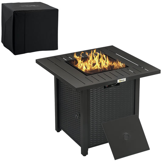 Rattan-style Propane Gas Fire Pit Table with 40,000 BTU Burner, Square Smokeless Firepit Patio Heater with Thermocouple