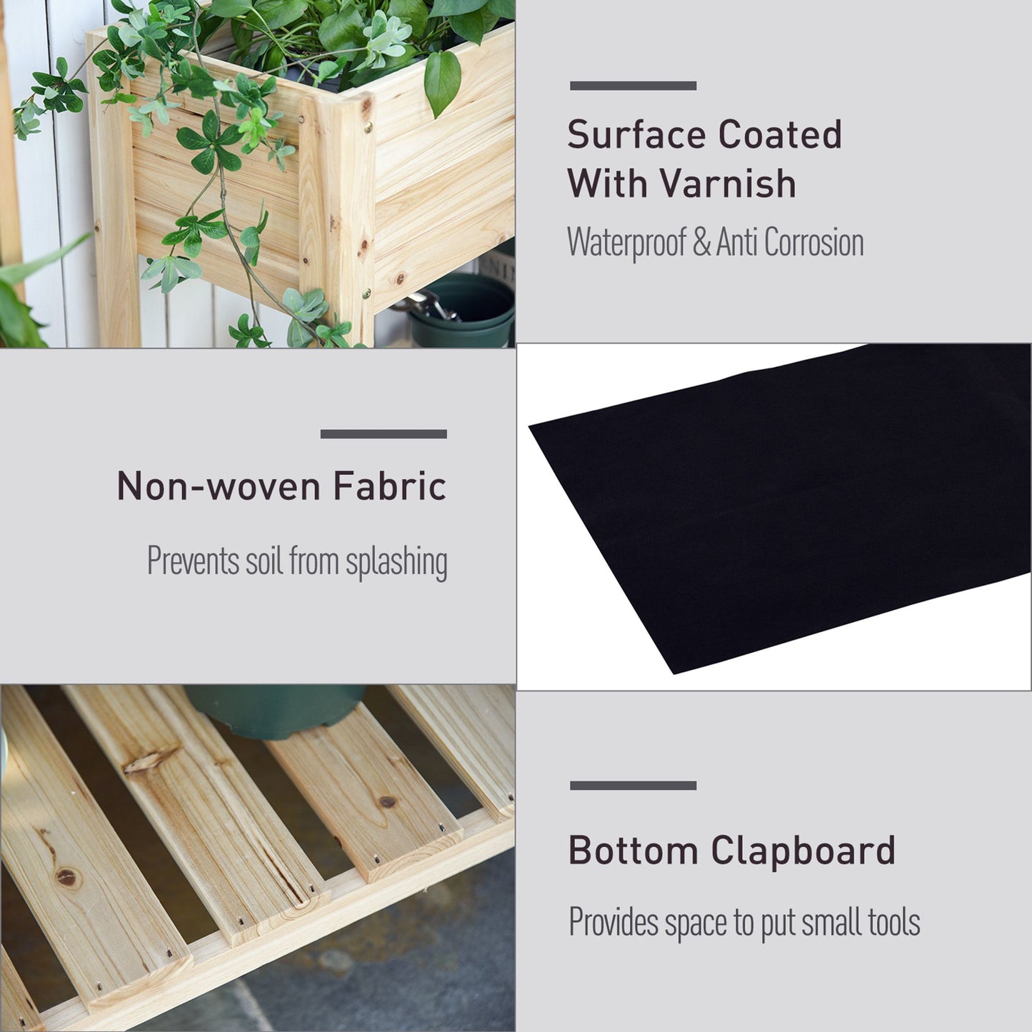 Wooden Raised Plant Stand Outdoor Flower Bed Box with Clapboard 100 x 40 x 84cm