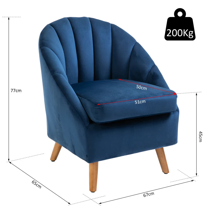 Single Velvet Fabric Accent Armchair with Solid Wood Legs